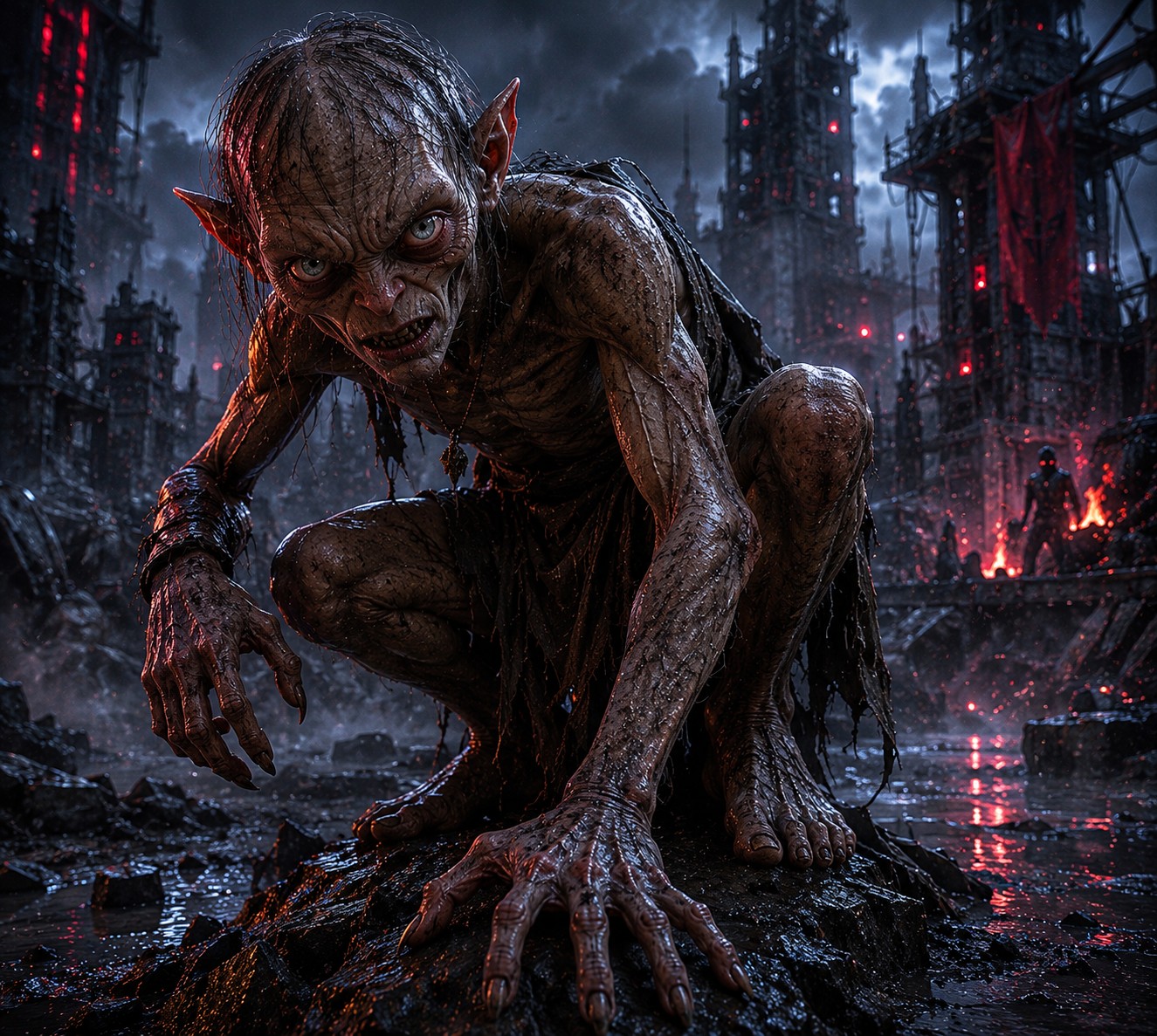 Crouching creature in a ruined city