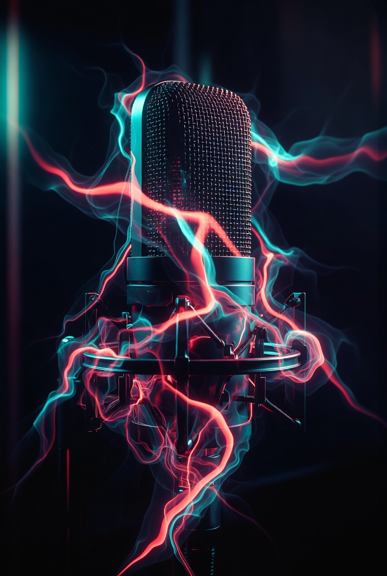 PlasmaVox cinematic studio microphone with plasma energy aura